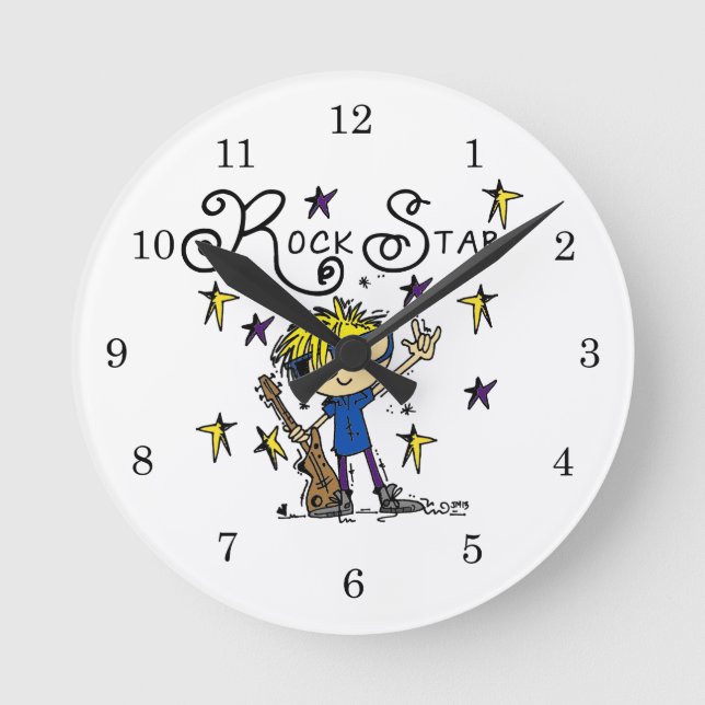 Blond Boy Rock Star Round Clock (Front)