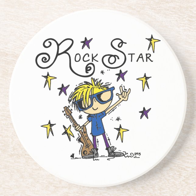 Blond Boy Rock Star Sandstone Coaster (Front)