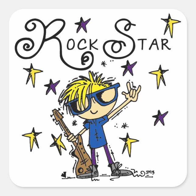 Blond Boy Rock Star Square Sticker (Front)