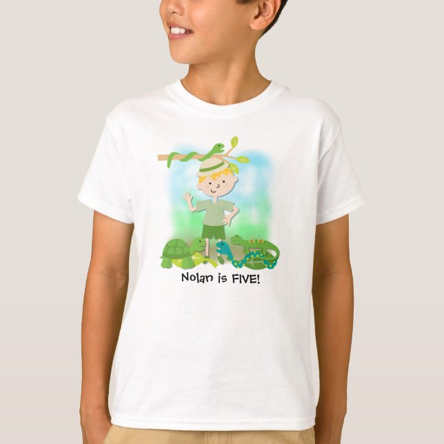 Blond  Boy Safari Birthday Customized Tshirt (Front)