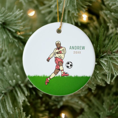 Blond Boy Soccer Player Kid Name Year Dated Sport  Ceramic Ornament