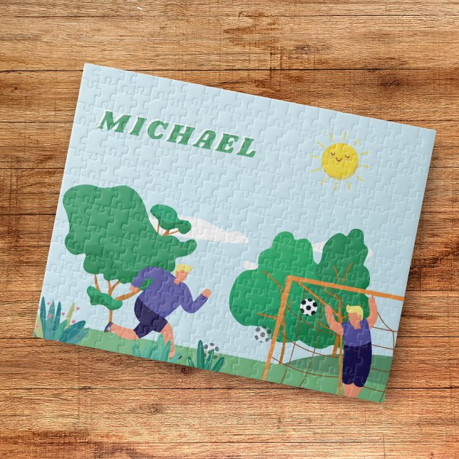 Blond Boys Soccer Players Illustration Kids Name Jigsaw Puzzle (Creator Uploaded)