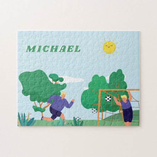 Blond Boys Soccer Players Illustration Kids Name Jigsaw Puzzle