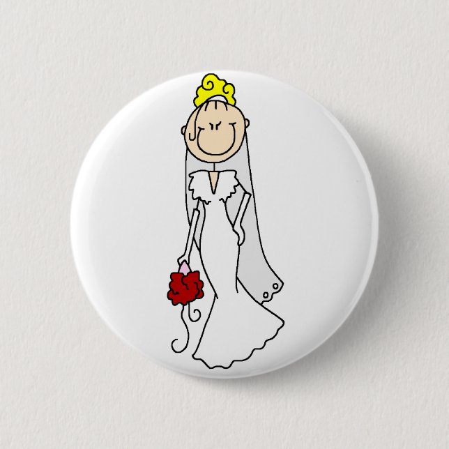 Blond Bride With Roses Button (Front)