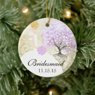 Blond Bridesmaid Gifts Lavender Heart Leaf Tree Ceramic Ornament