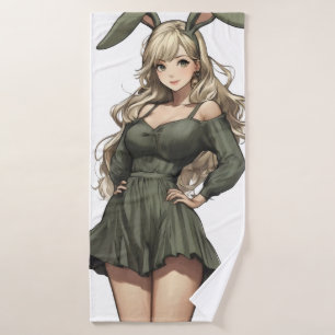 Blond Bunny Girl Anime Bath Towel