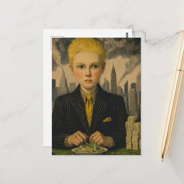 Blond Business Boy At Desk Postcard (Front/Back In Situ)