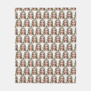 Blond cartoon doll red lips fleece blanket
