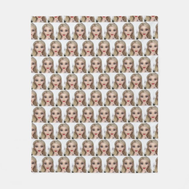 Blond cartoon doll red lips fleece blanket (Front)