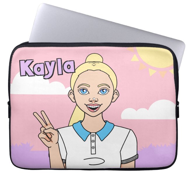 Blond Cartoon Girl Pink School Pencil Case (Front)