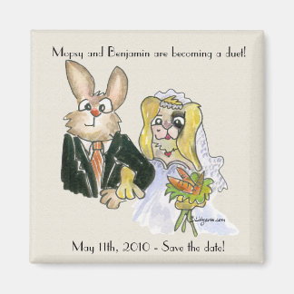 Blond Cartoon Rabbits Wedding Save the Date Magnet