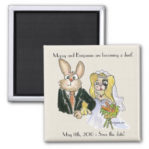 Blond Cartoon Rabbits Wedding Save the Date Magnet