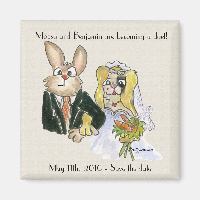 Blond Cartoon Rabbits Wedding Save the Date Magnet (Front)