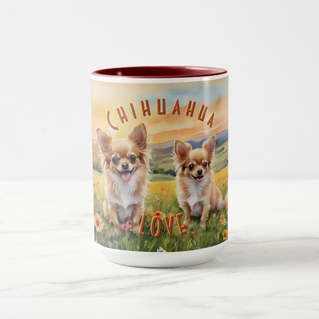 Blond Chihuahua and Pup Farm Sunrise Mug (Center)