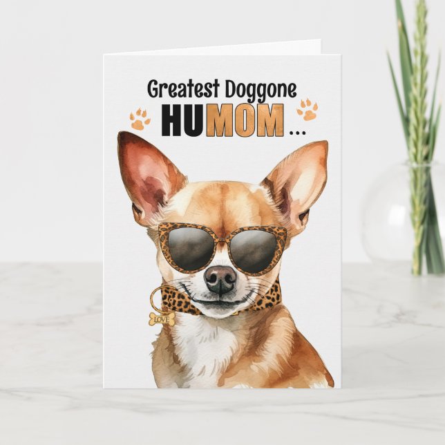 Blond Chihuhua Dog Greatest HuMOM Mother's Day Holiday Card (Front)