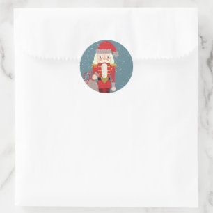 Blond Christmas Nutcracker Santa Teal Classic Round Sticker