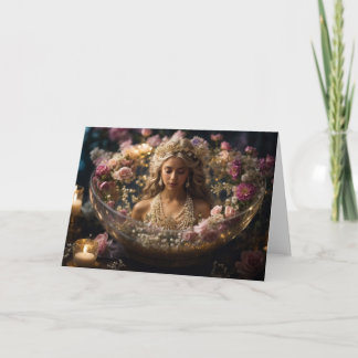 Blond Desire Faery in Crystal Bowl Pearls Jewels Note Card
