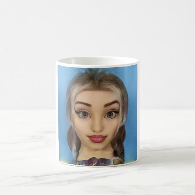 Blond doll cartoon  coffee mug (Center)