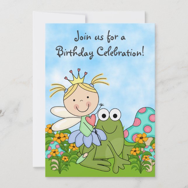 Blond Fairy Princess and Frog Birthday Invite (Front)