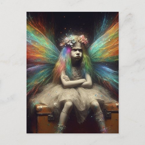 Blond Fairy With An Attitude on Vintage Suitcase Postcard