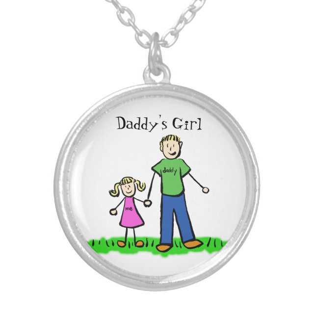 Blond Family Father Daughter Custom Art Necklace (Front)