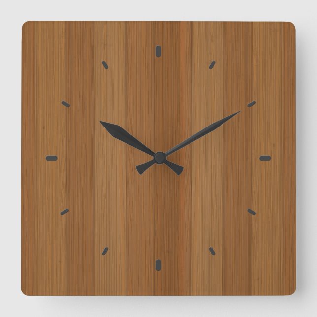 Blond Faux Wood Planks Pattern Gold Accents Square Wall Clock (Front)