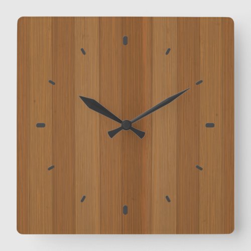 Blond Faux Wood Planks Pattern Gold Accents Square Wall Clock