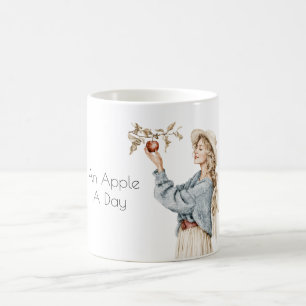 Blond Female Blue Sweater Apple A Day Coffee Mug