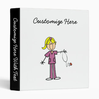Blond Female Stick Figure Nurse 3 Ring Binder