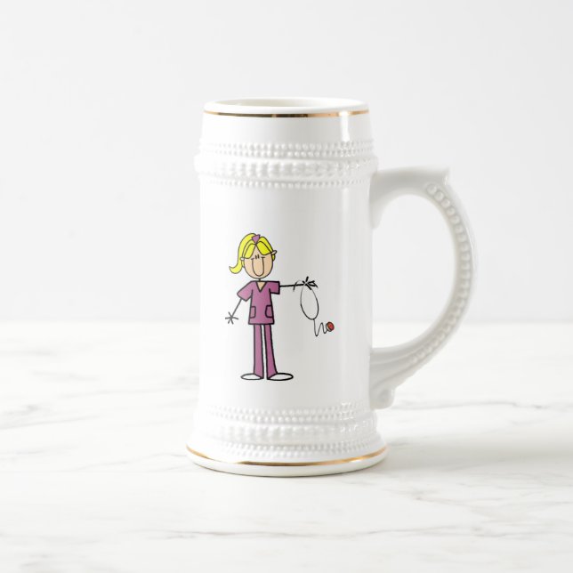 Blond Female Stick Figure Nurse Beer Stein (Right)