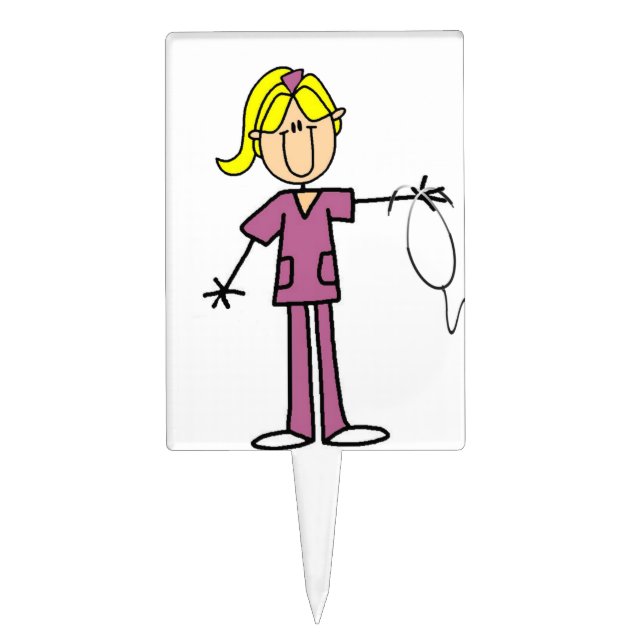 Blond Female Stick Figure Nurse Cake Topper (Front)