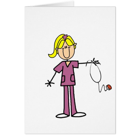 Blond Female Stick Figure Nurse Cards (Front)