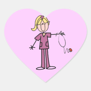 Blond Female Stick Figure Nurse Heart Sticker