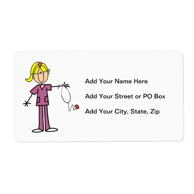 Blond Female Stick Figure Nurse Label (Front)