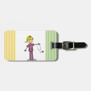 Blond Female Stick Figure Nurse Luggage Tag