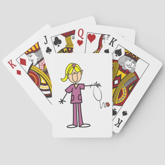 Blond Female Stick Figure Nurse Poker Cards (Back)