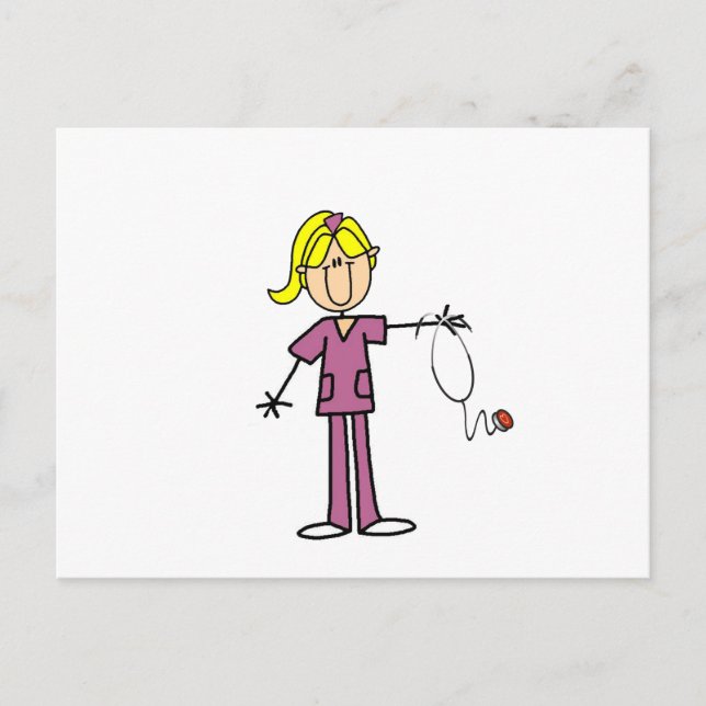 Blond Female Stick Figure Nurse Postcard (Front)