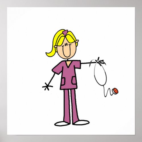 Blond Female Stick Figure Nurse Poster