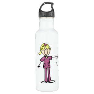 Blond Female Stick Figure Nurse Stainless Steel Water Bottle