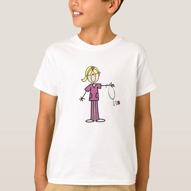 Blond Female Stick Figure Nurse T-shirts (Front)
