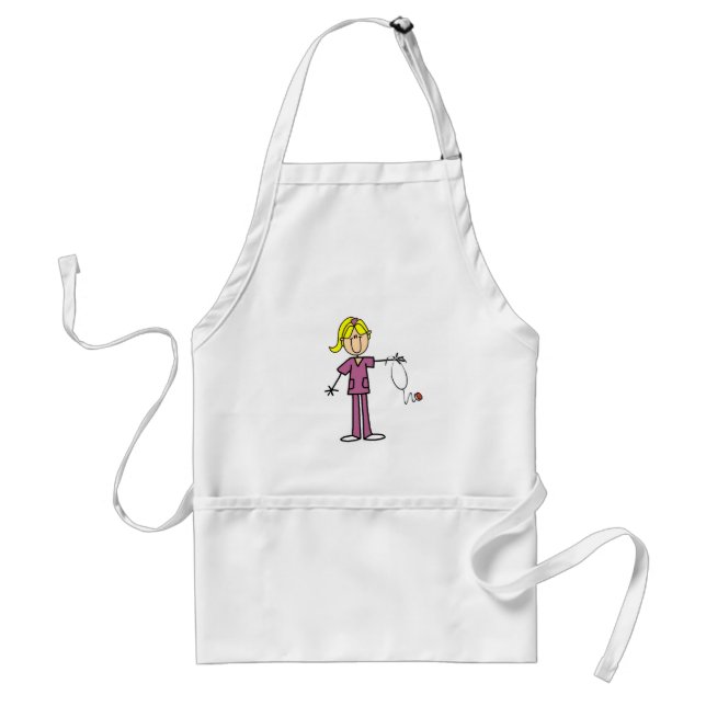 Blond Female Stick Figure Nurse T-shirts Adult Apron (Front)