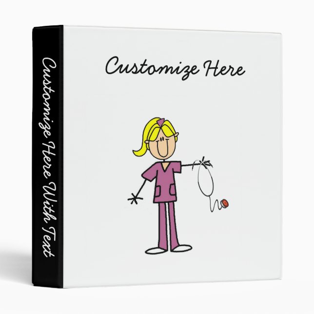 Blond Female Stick Figure Nurse T-shirts Binder (Front/Spine)
