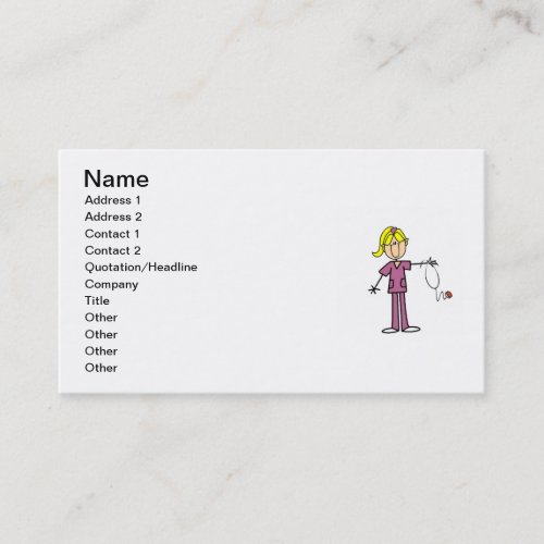Blond Female Stick Figure Nurse T-shirts Business Cards