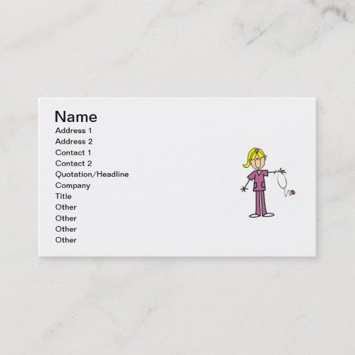 Customizable Blond Female Stick Figure Nurse T-shirts Business Cards