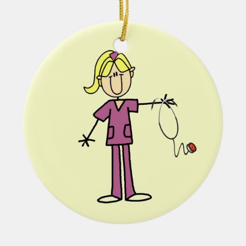 Blond Female Stick Figure Nurse T_shirts Ceramic Ornament