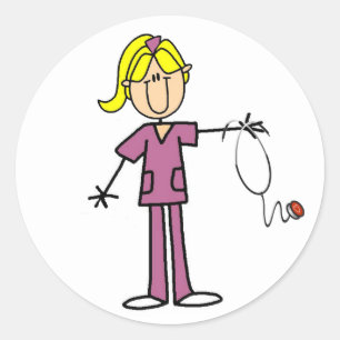 Blond Female Stick Figure Nurse T-shirts Classic Round Sticker