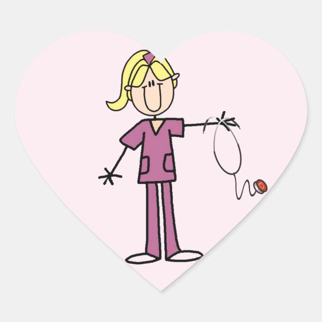 Blond Female Stick Figure Nurse T-shirts Heart Sticker (Front)