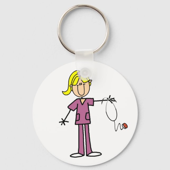 Blond Female Stick Figure Nurse T-shirts Keychain (Front)