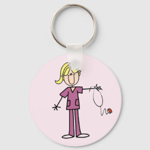 Blond Female Stick Figure Nurse T-shirts Keychain