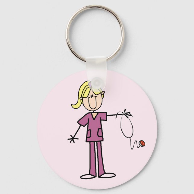 Blond Female Stick Figure Nurse T-shirts Keychain (Front)